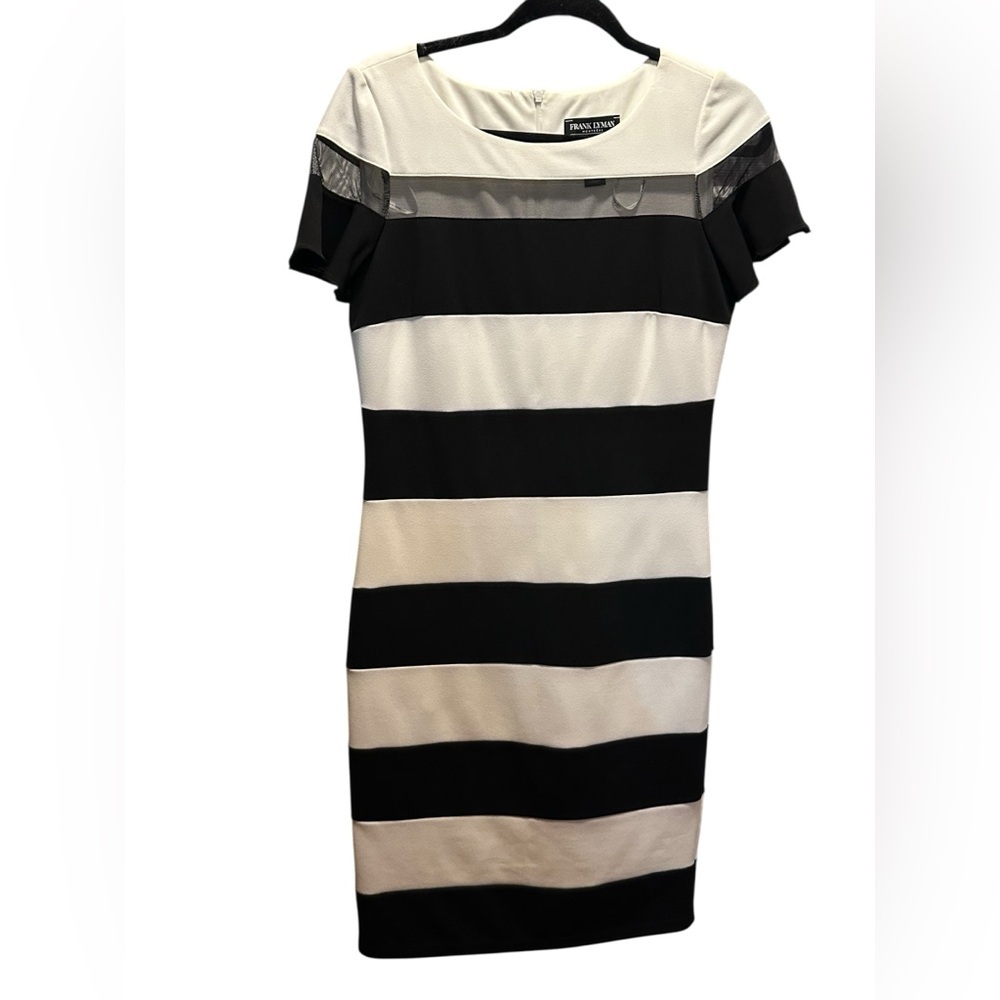 Frank Lyman Design Black and White Striped Midi Dress size 8
